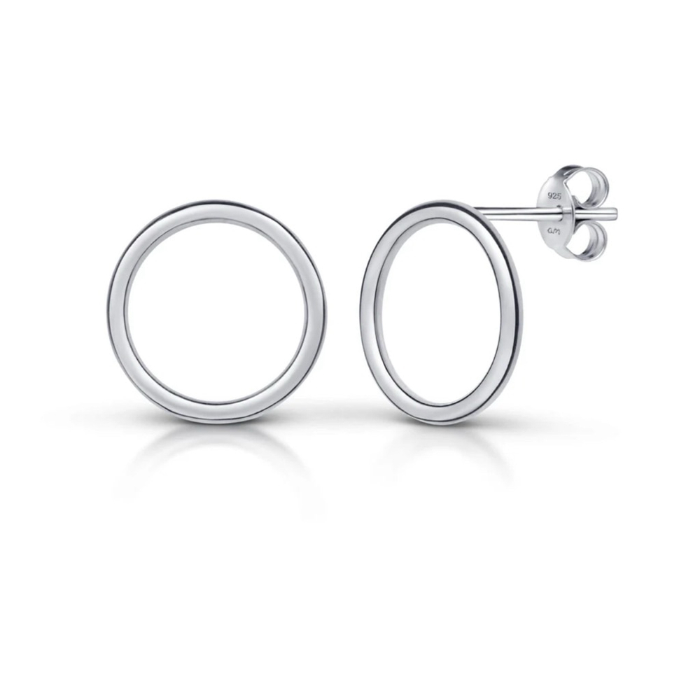 NEW Unisex Round Circle‎ 925 Sterling Silver Stud Earrings 12mm